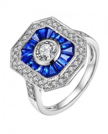 OCTAGON STYLE SAPPHIRE DIAMOND RING (TR3272)